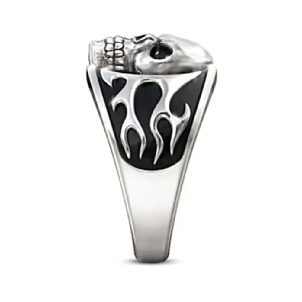 Gothic Punk Stainless Steel Skull Flaming Ring - Size 11